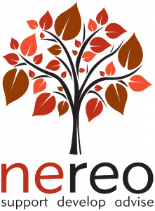 NEREO logo, a stylised graphic tree with the word nereo underneath and the strapline support, develop, advise
